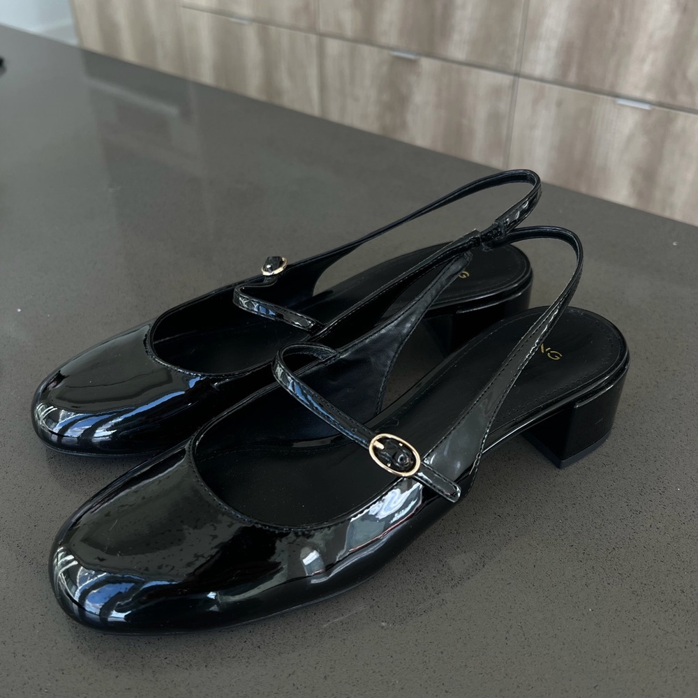 Mango Black Patent Leather Slingback Shoes